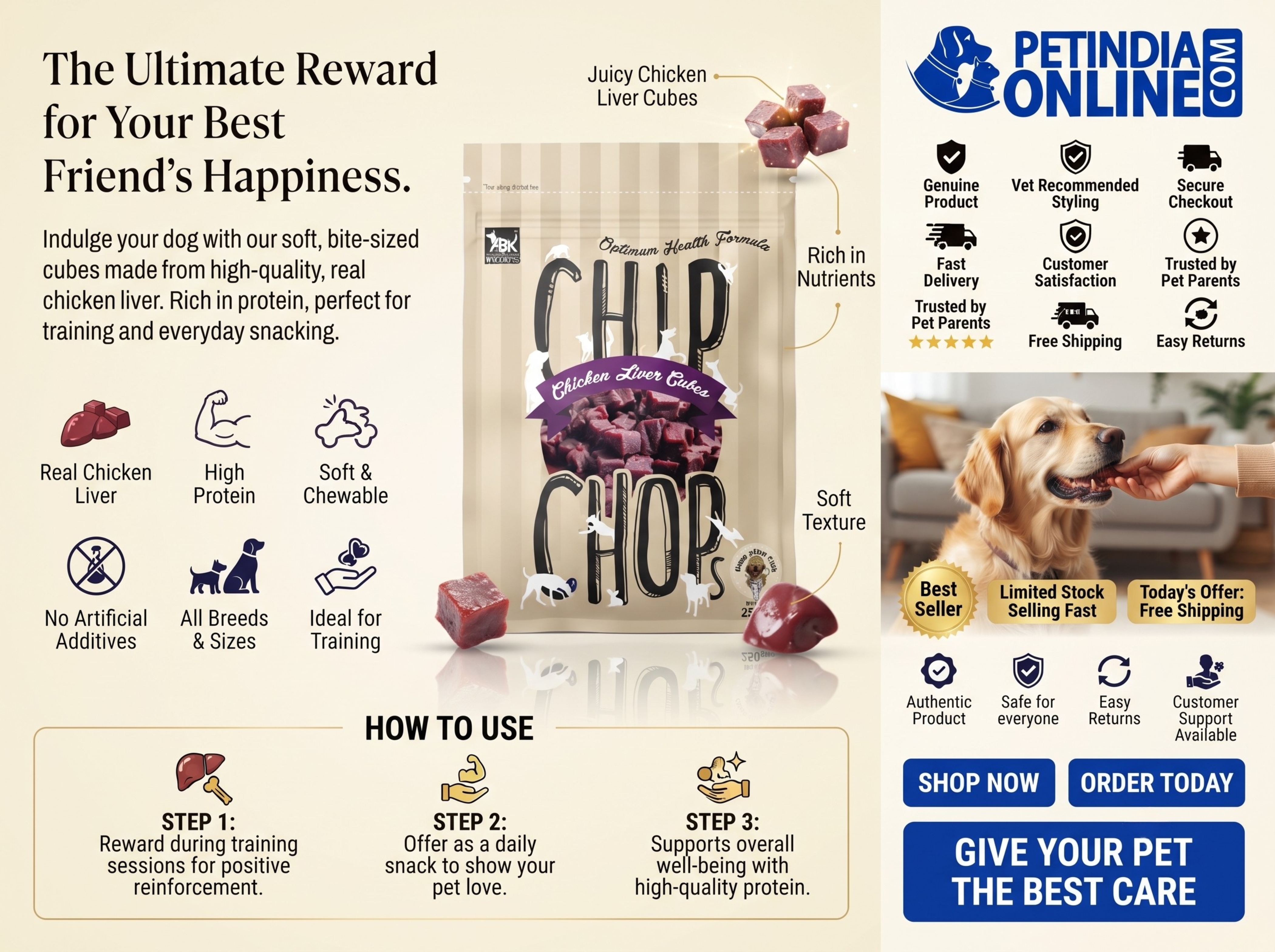 Chip Chops Chicken Liver Cubes 70gm Dog Treats