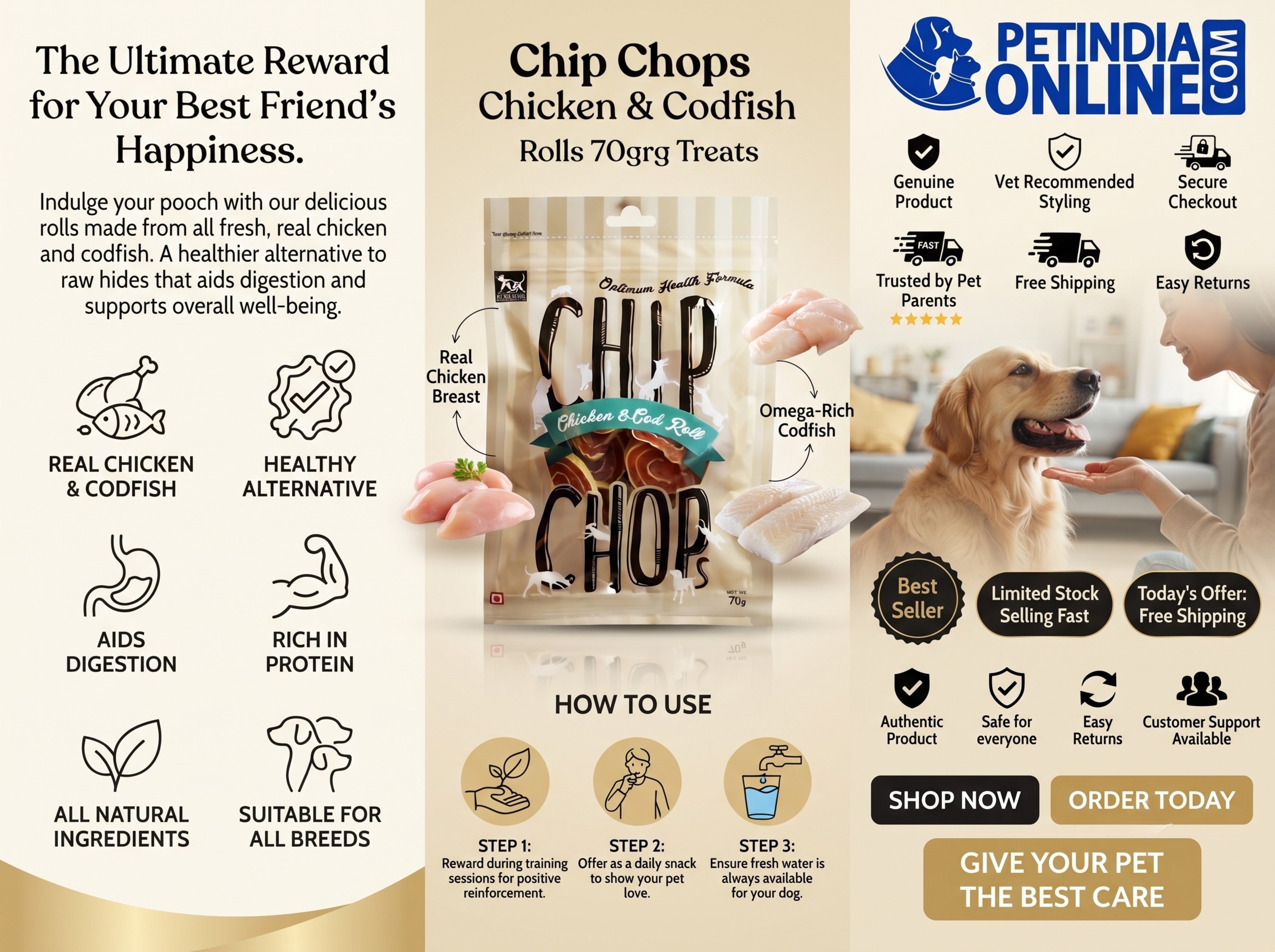 Chip Chops Chicken & Calcium Bone 70gm Dog Treat