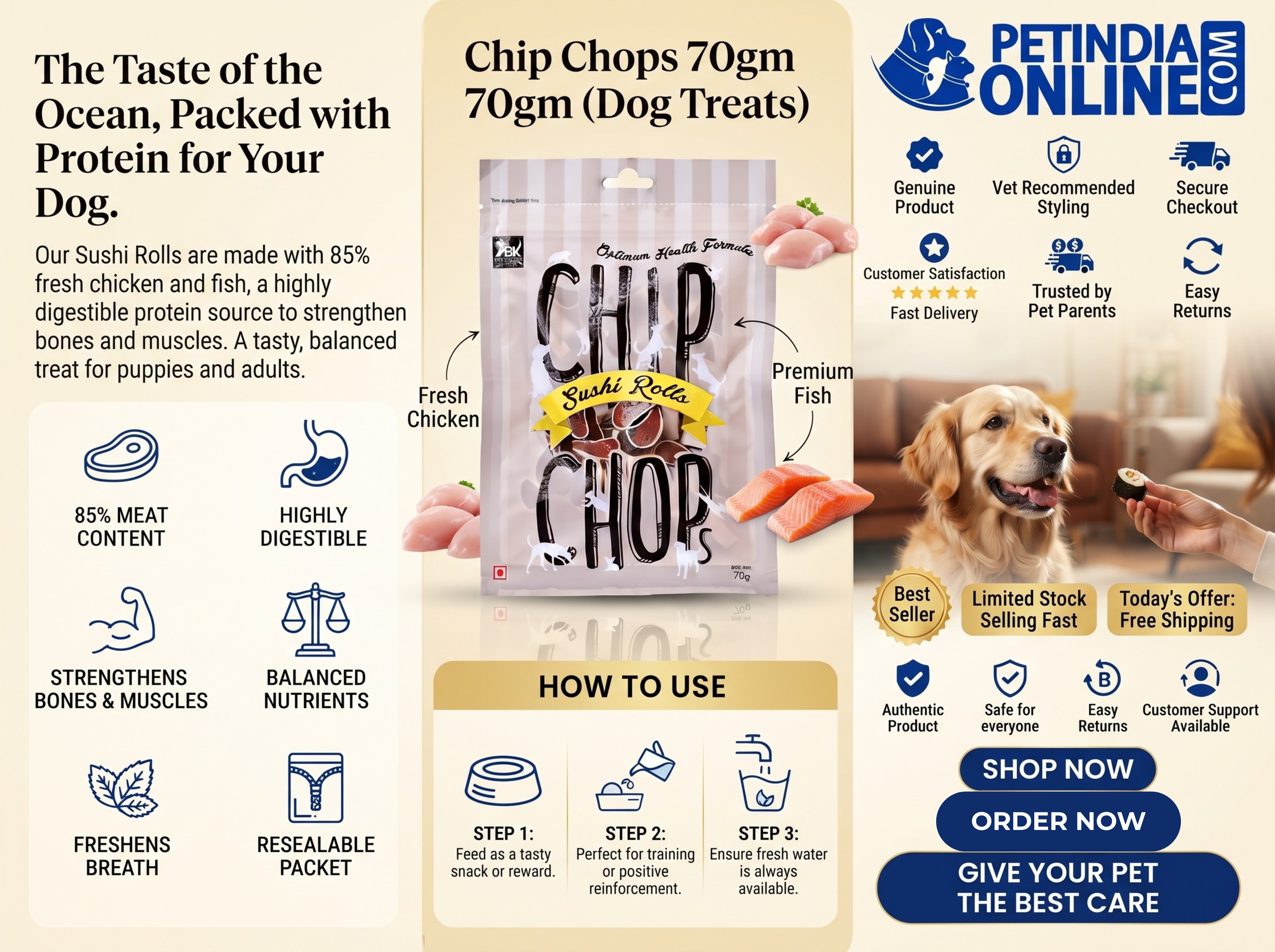 Chip Chops Sushi Rolls 70gm Dog Treats India