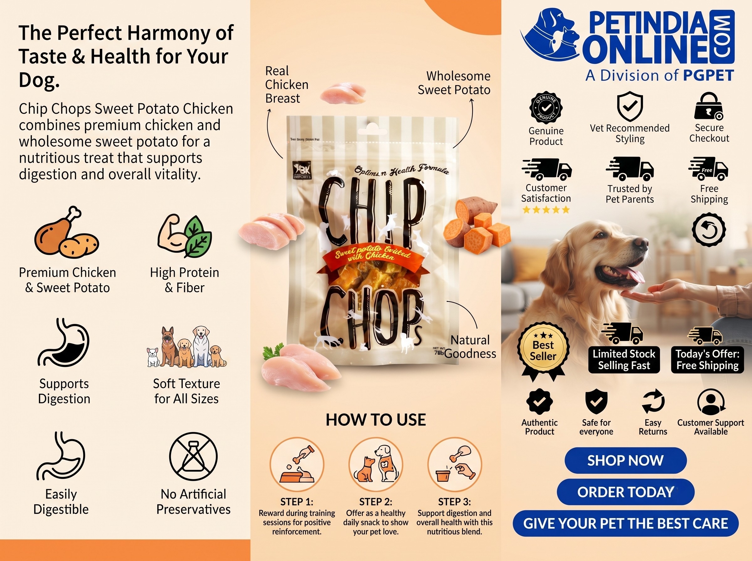 Chip Chops Sweet Potato Chicken 70gm Dog Treats