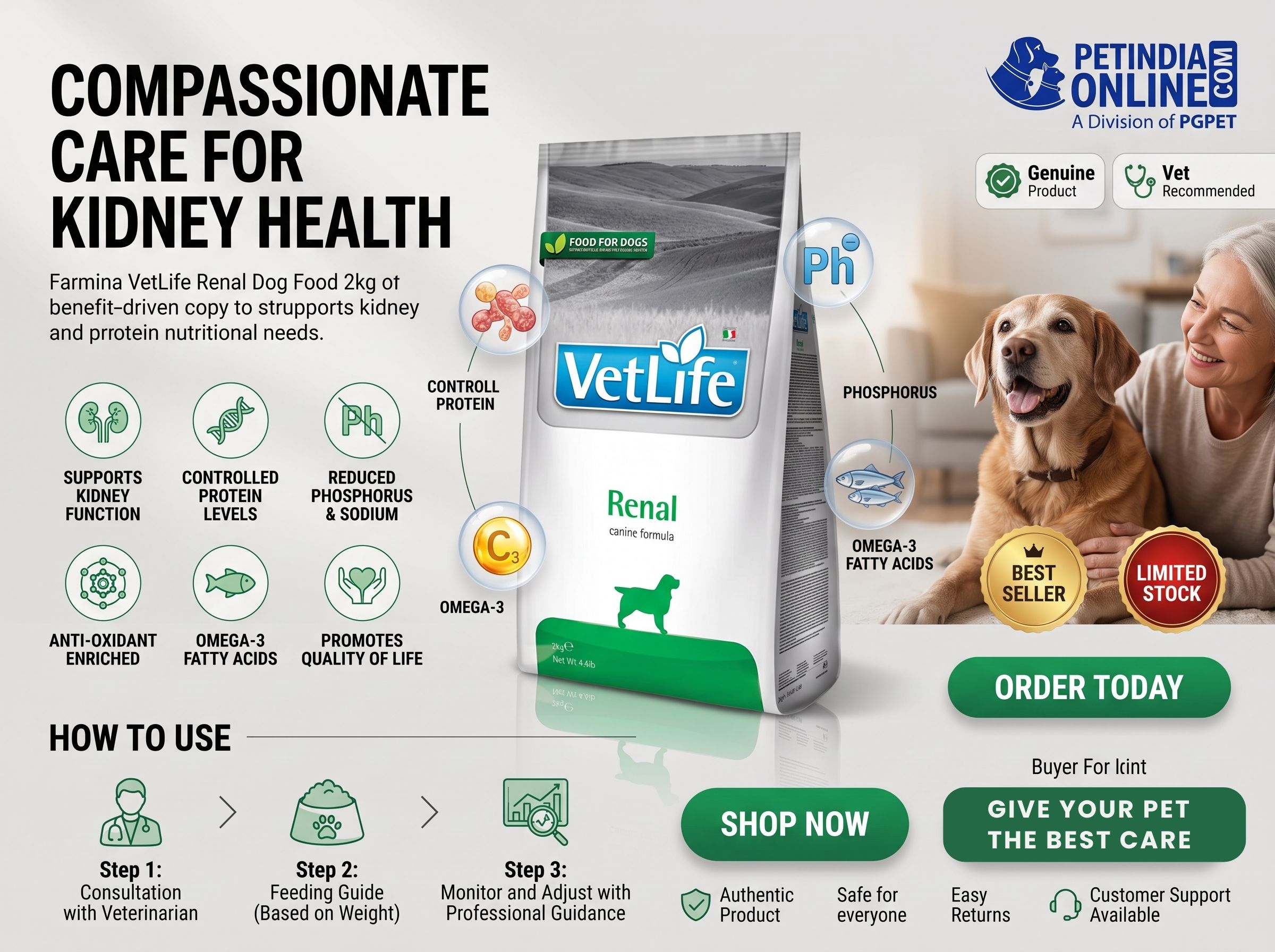 Farmina Vet Life Renal Dog Food 2kg – Veterinary Renal Support Diet for Dogs
