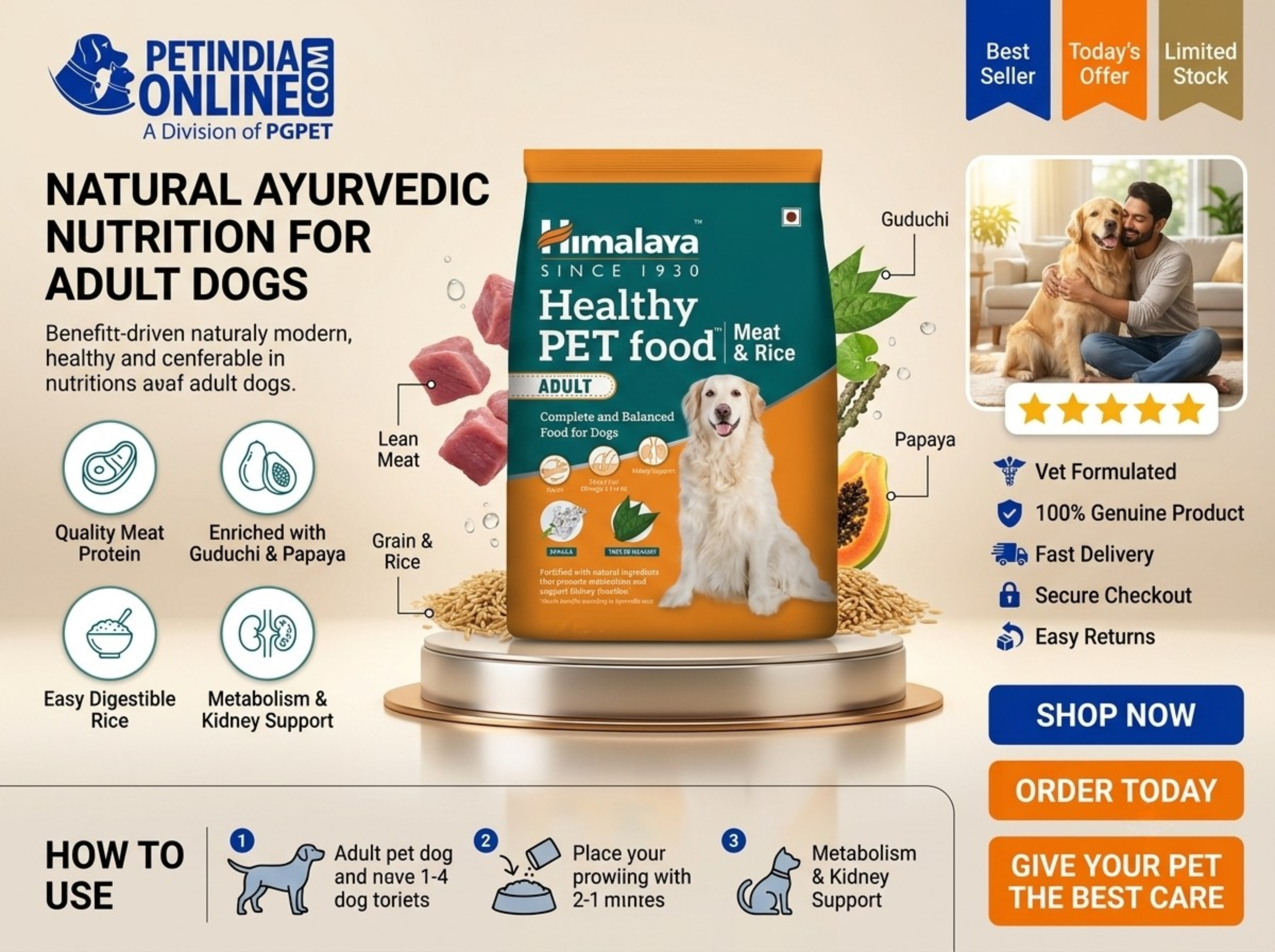Himalaya Health Pet Food Adult Meat & Rice 1.2kg: Complete Nutrition for Adult Dogs