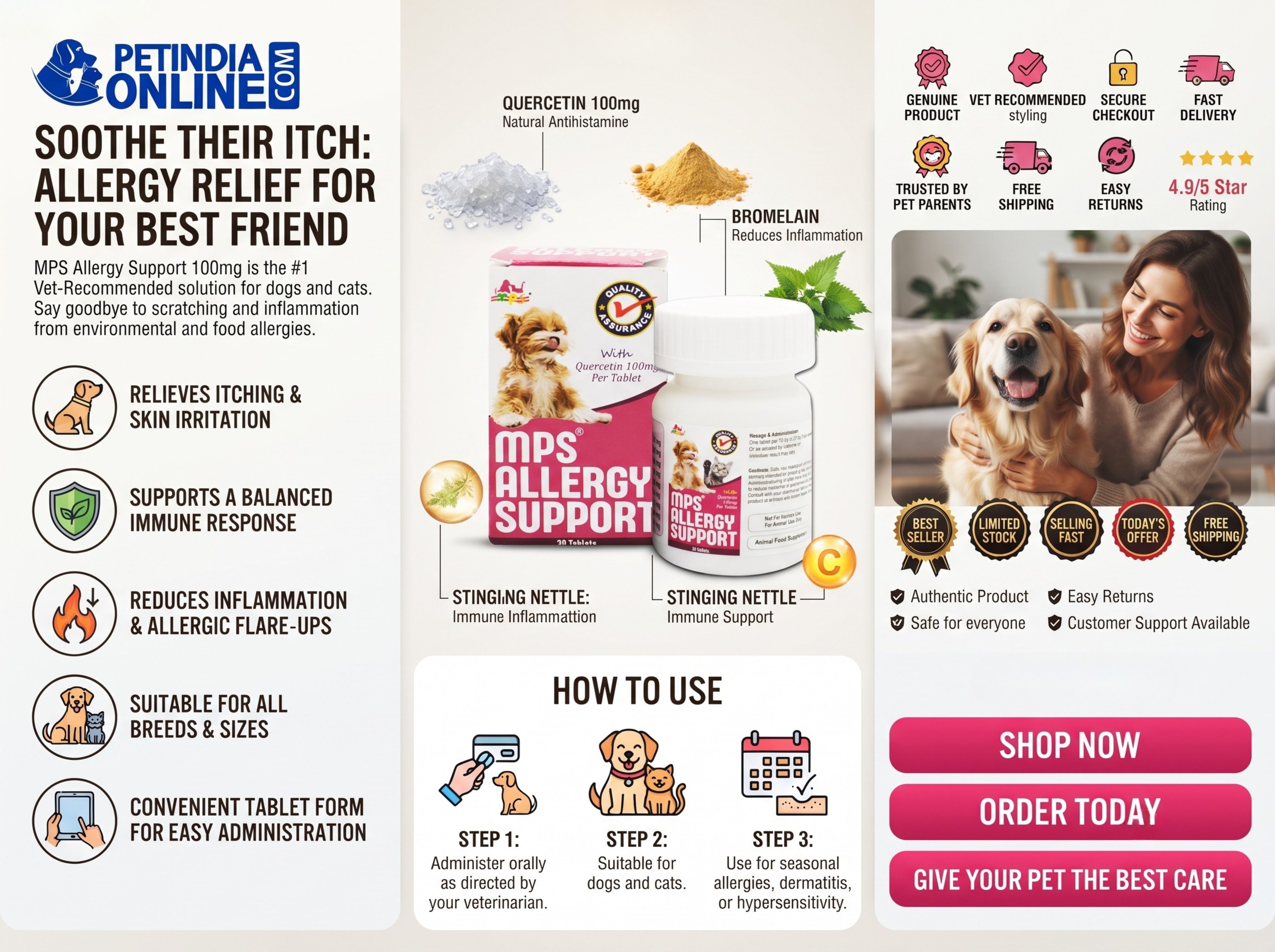 MPS Allergy Support 100mg Per Tablet: Uses, Benefits & Dosage for Dogs