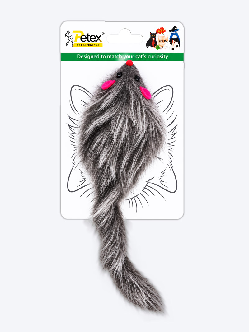 PETEX Grey Furry Mouse Toy for Cats | PetIndiaOnline