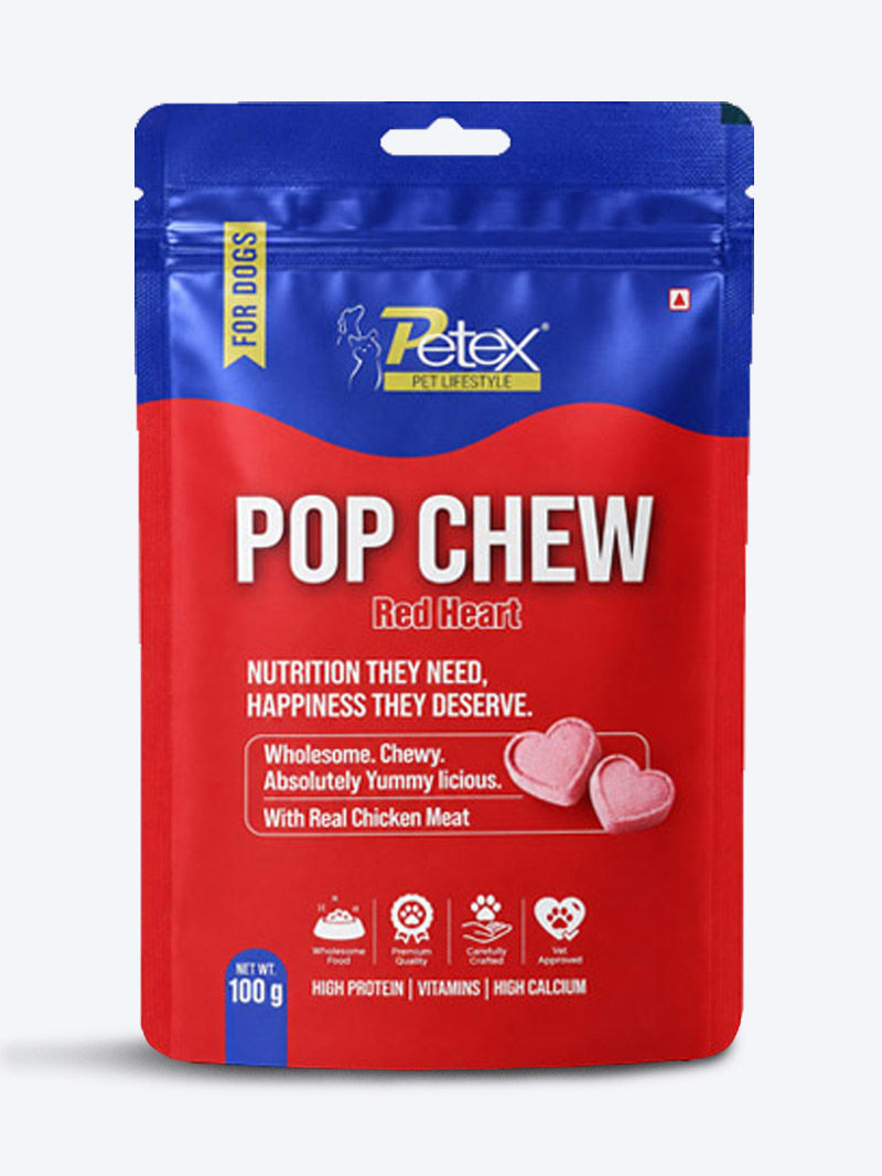 Petex Pop Chew Red Heart 100g | Heart Shaped Dog Treats