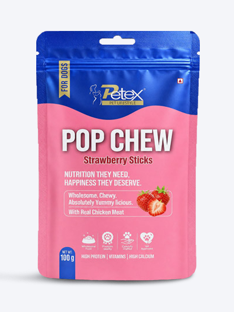 Petex Pop Chew Strawberry Sticks 100g | Strawberry Dog Treats