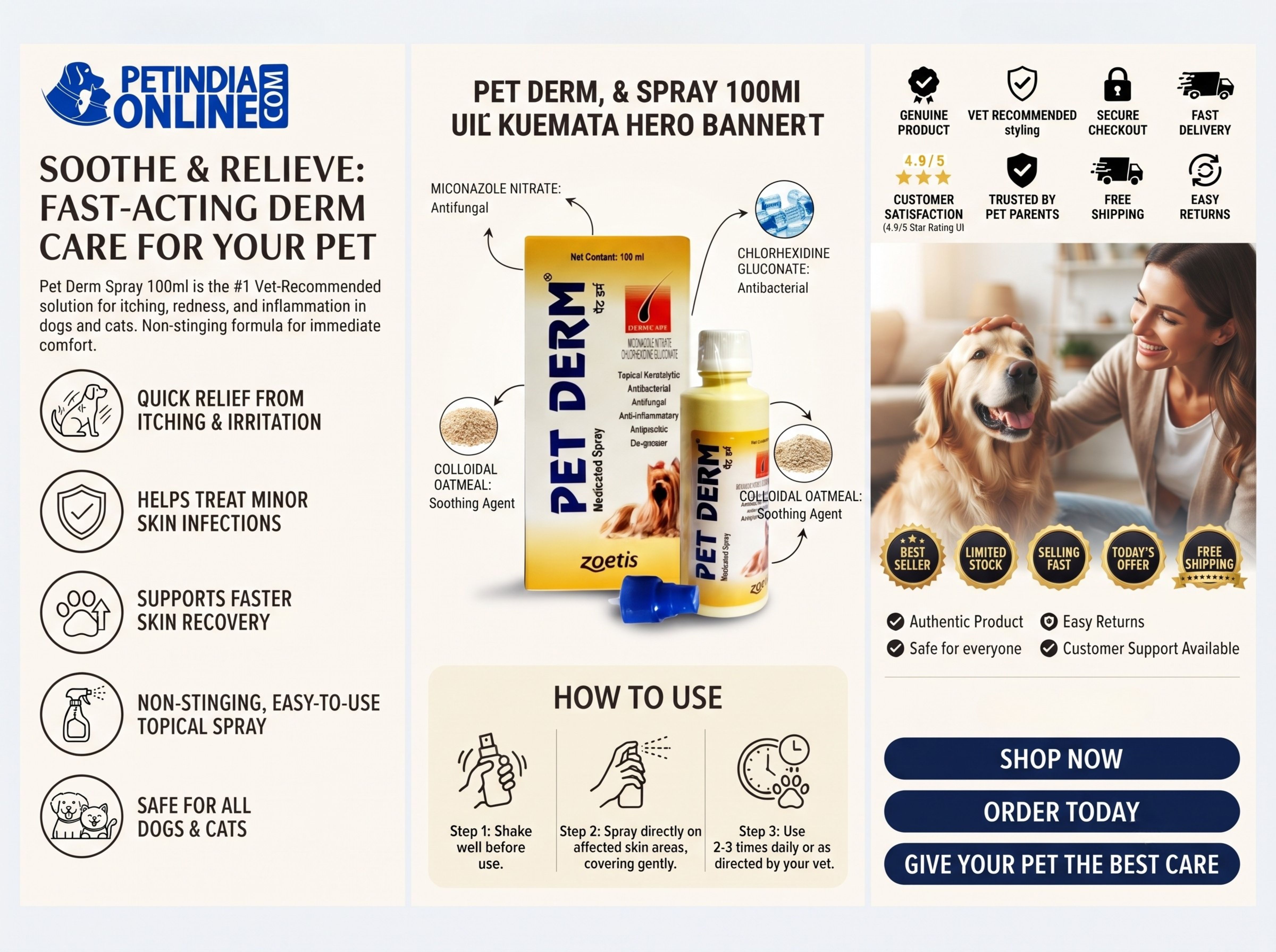 Pet Derm Spray 100ml for Dogs & Cats: Uses, Ingredients & Safety