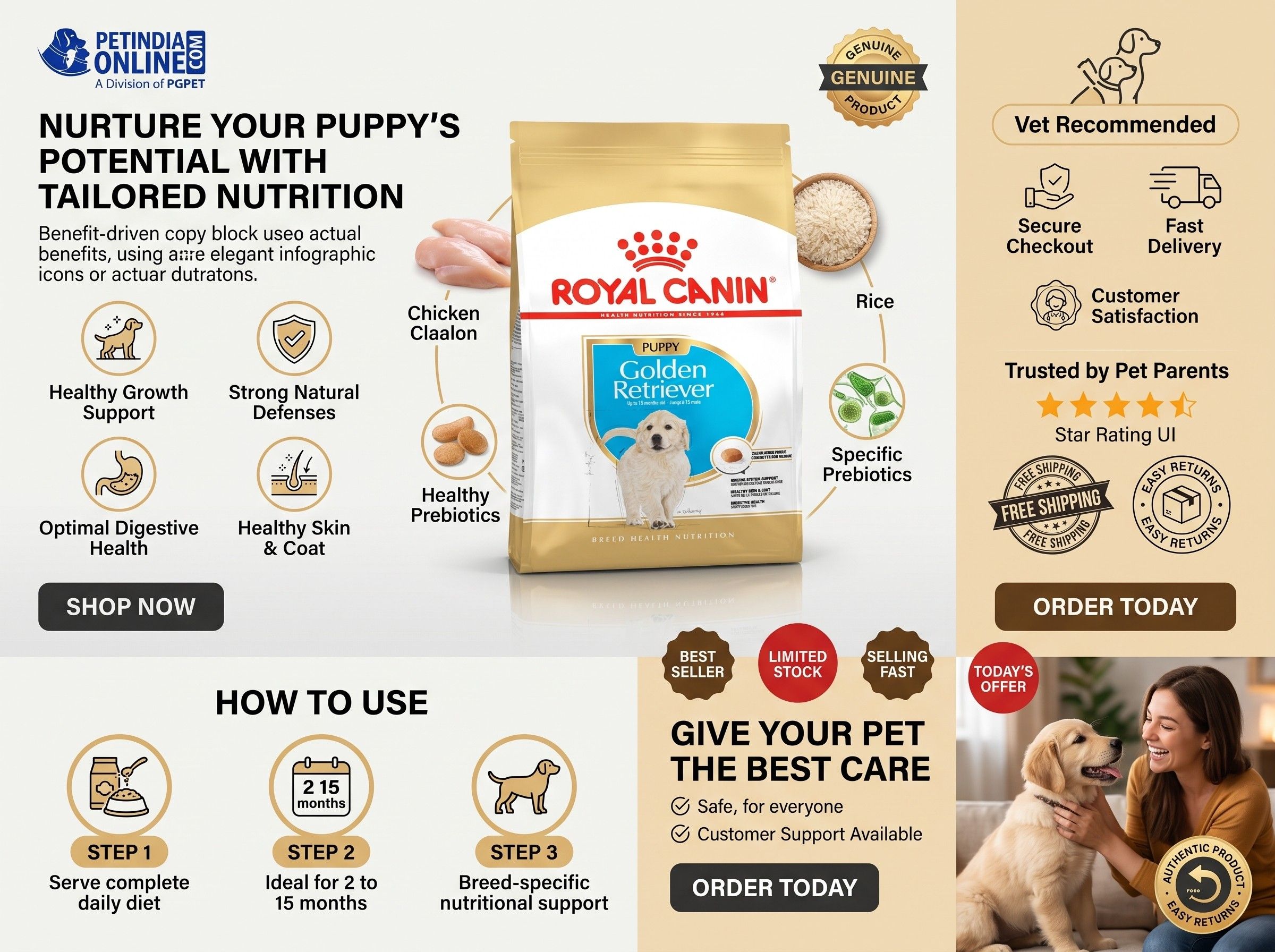 Royal Canin Golden Retriever Puppy Dog Food 3kg – Complete Nutrition for Growing Golden Retriever Puppies