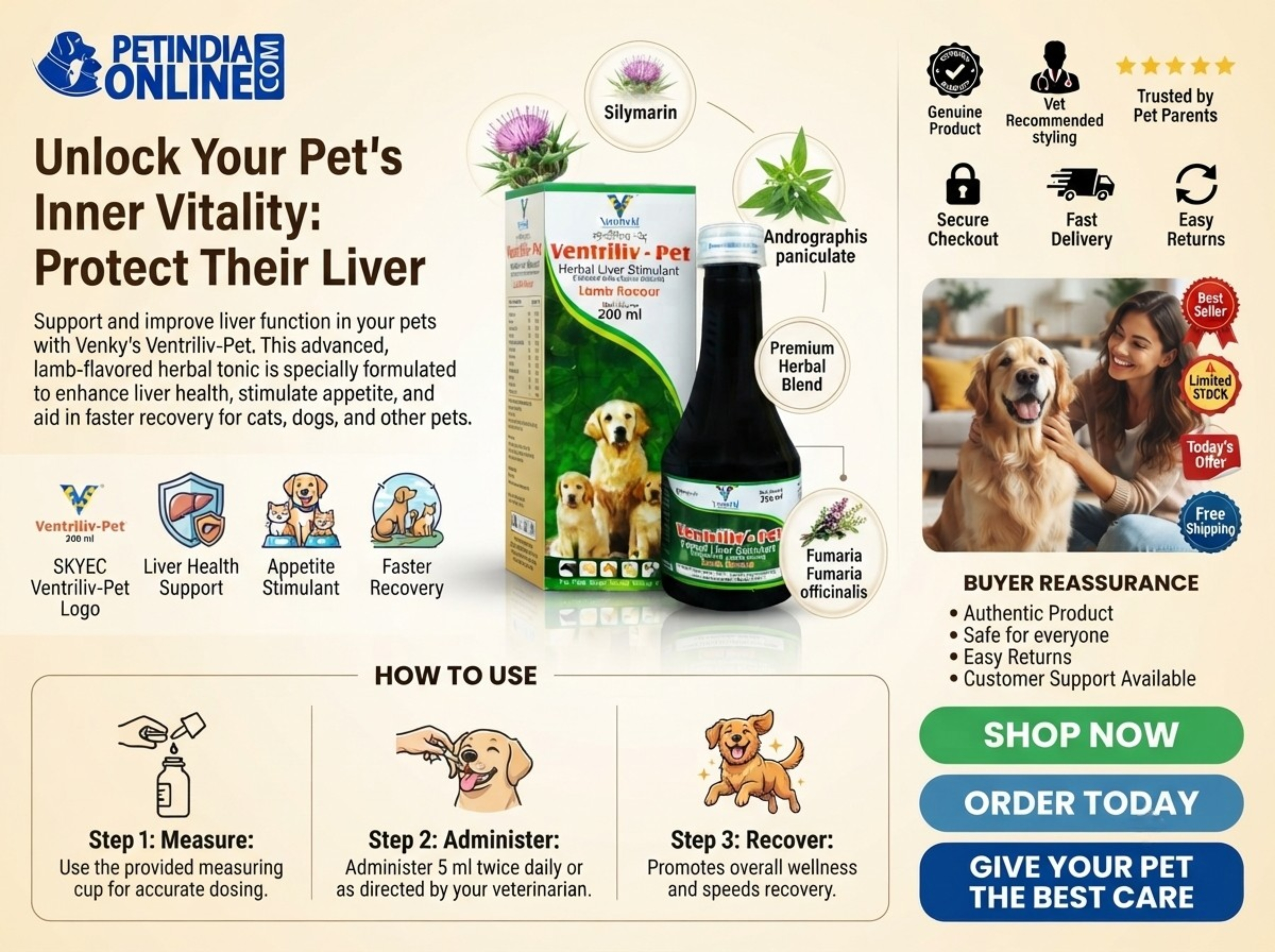 Venkys Ventriliv-Pet 200ml for Dogs: Liver Support, Ingredients, Dosage & Safety