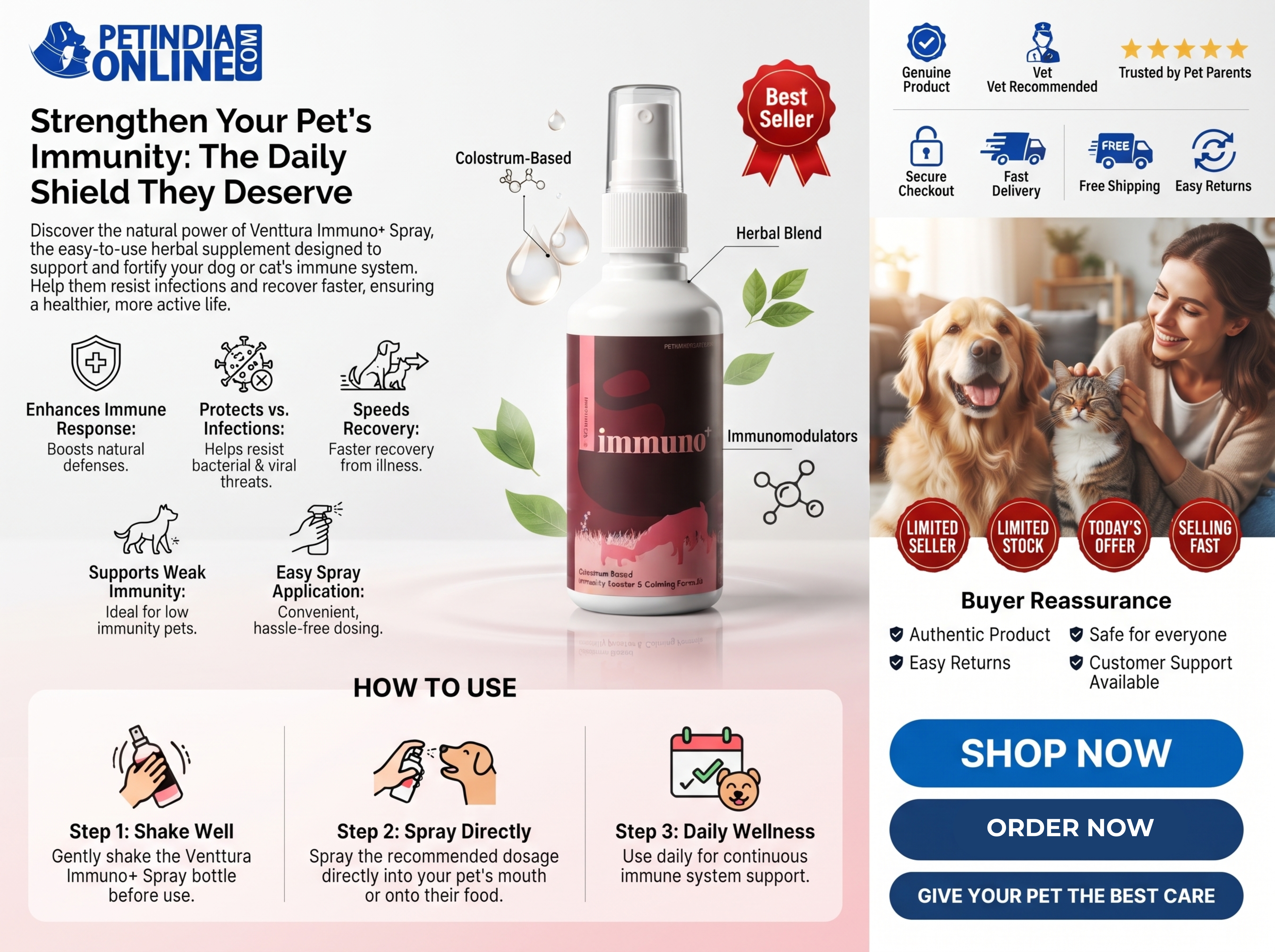 Venttura Immuno+ Spray for Dogs: Benefits, Ingredients, Dosage & Safety Guide