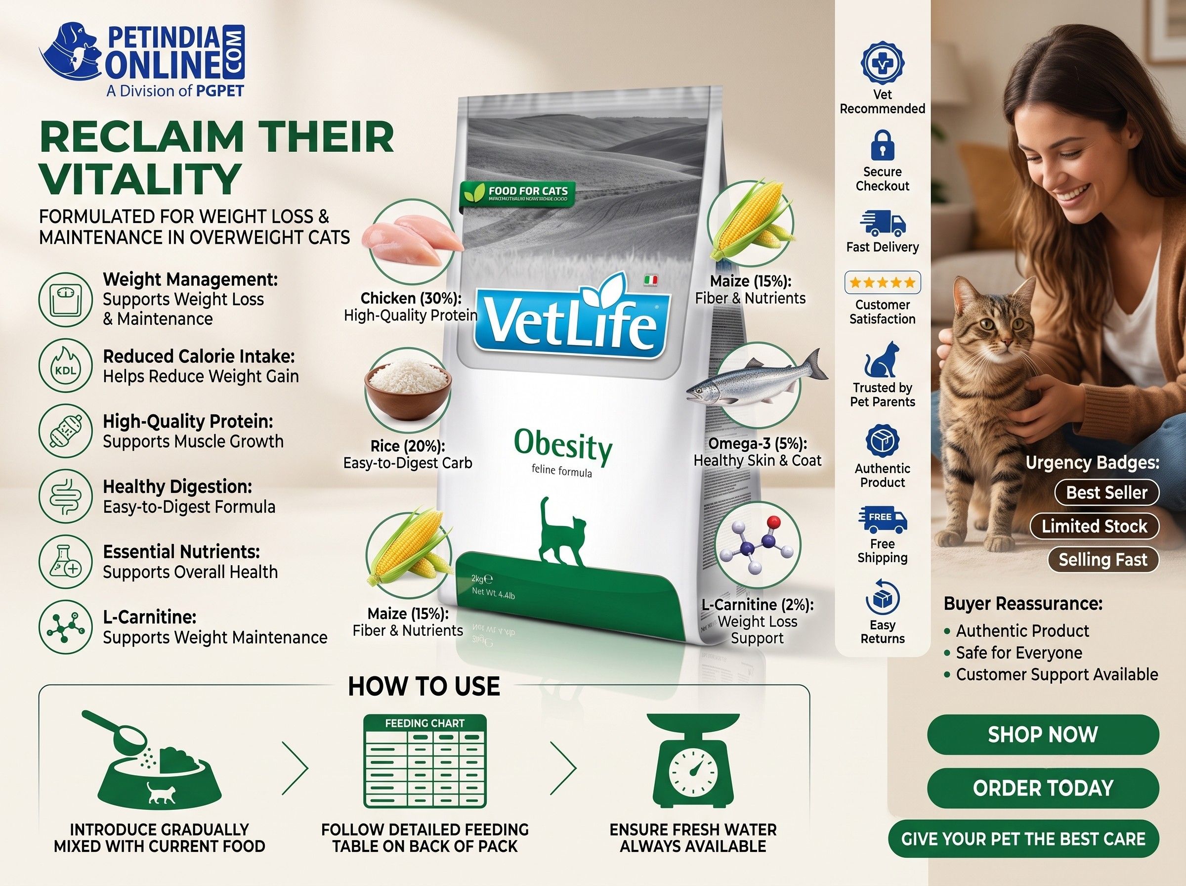 Farmina Vet Life Obesity Cat Food 2kg – Veterinary Diet for Healthy Weight Management in Cats