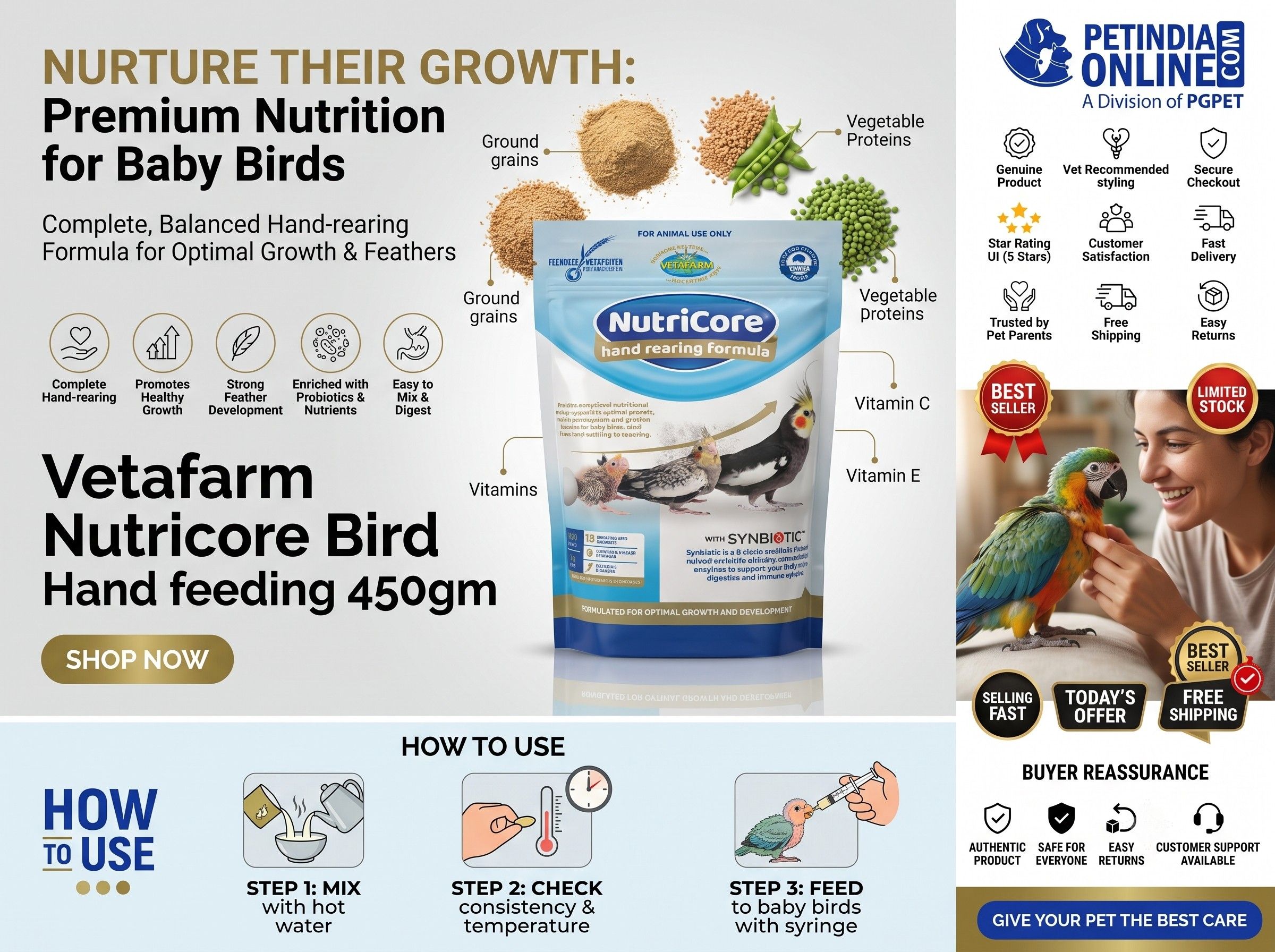 Vetafarm Nutricore Bird Hand Feeding Formula 450g – Complete Nutrition for Healthy Baby Birds