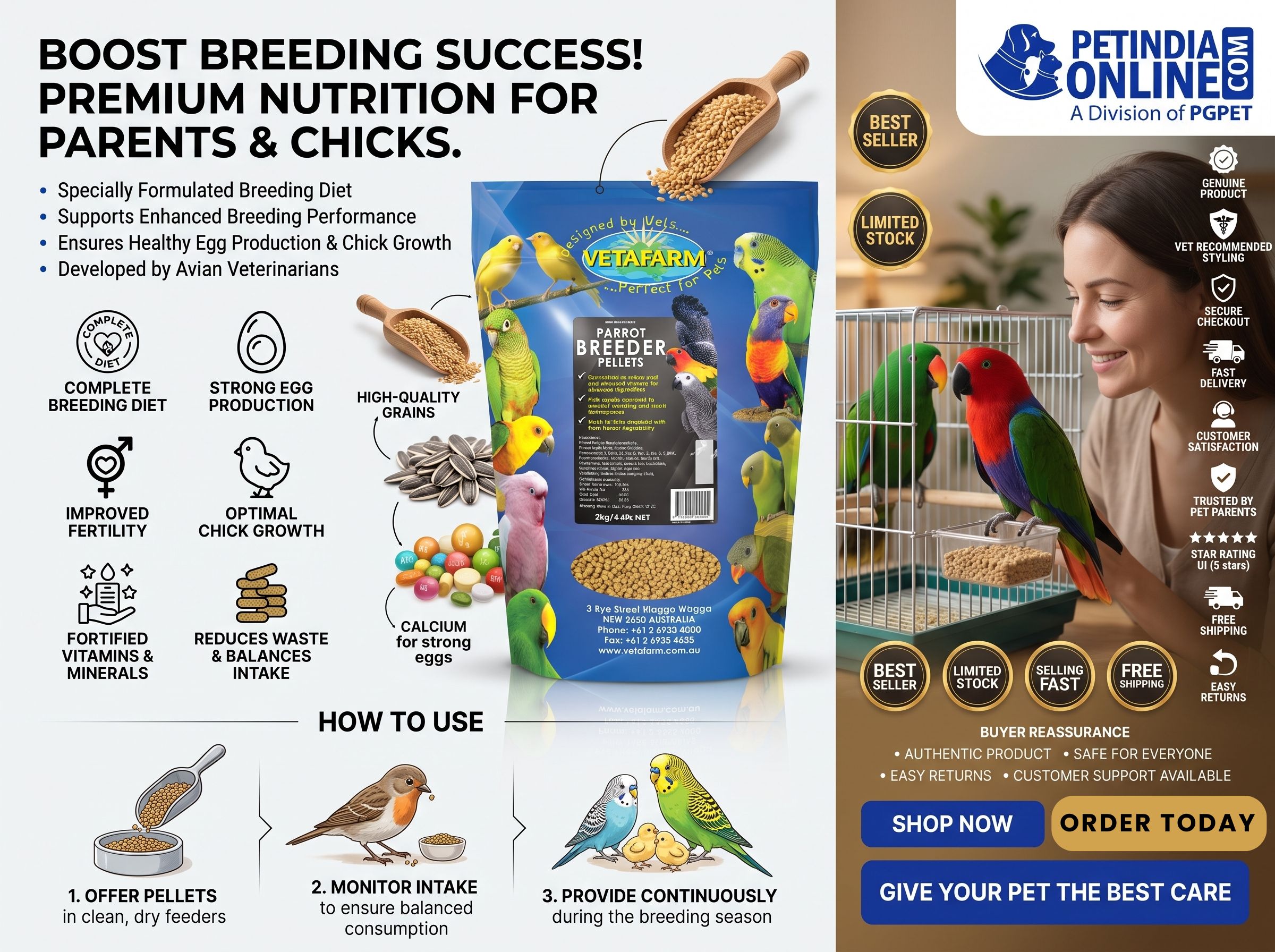Vetafarm Parrot Breeder Pellets 2kg – Complete Breeding Nutrition for Healthy Parrots