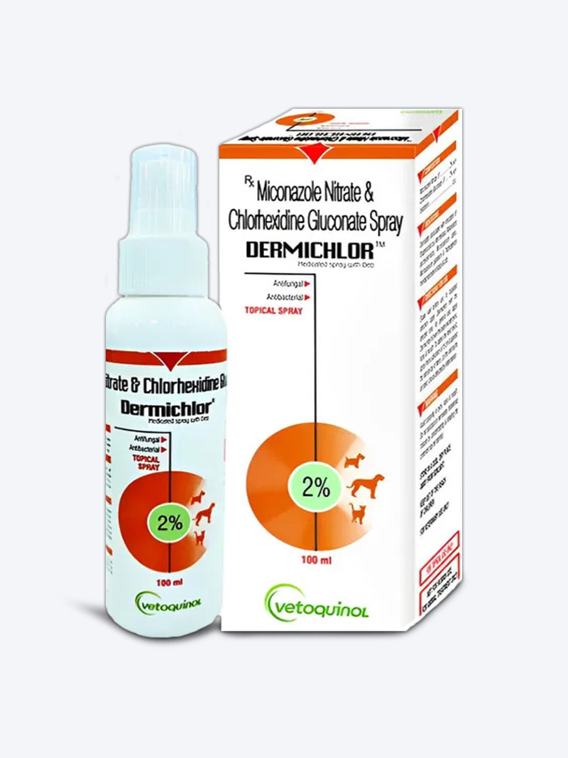 Vetoquinol Dermichlor Antibacterial & Antifungal Spray 100ml for Dogs and Cats | Skin Infection Treatment