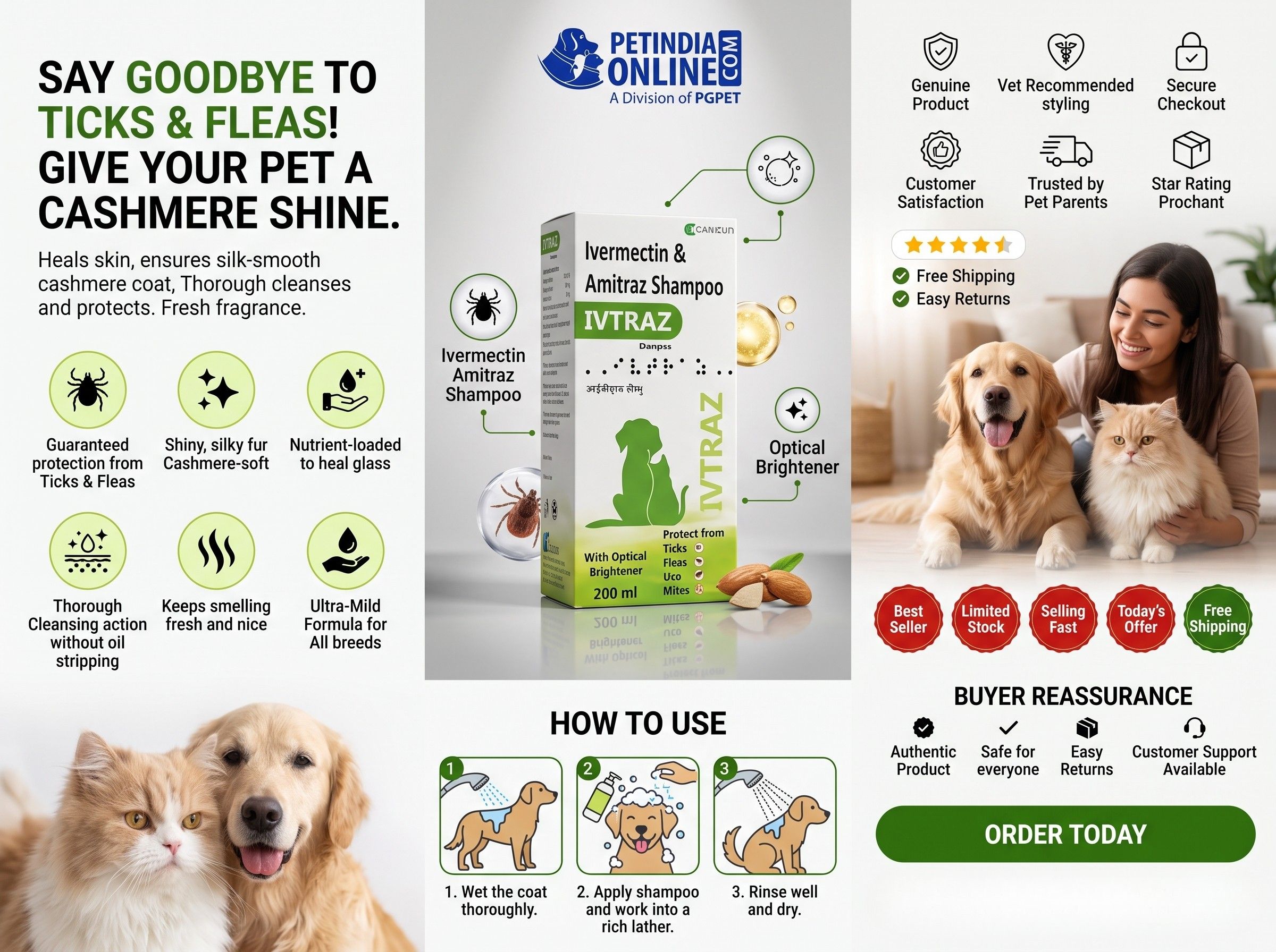 Ivtraz Shampoo 200ml for Dogs & Cats – Veterinary Medicated Shampoo for Healthy Skin & Coat